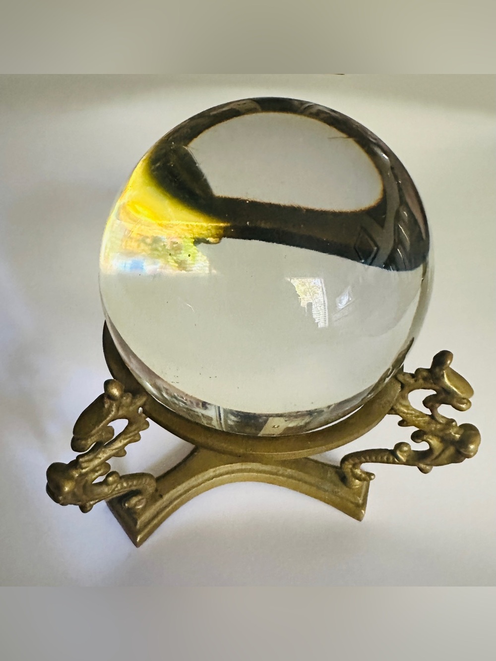 Crystal Ball Vintage on Brass Stand with Dragons